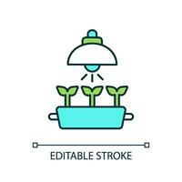 2D editable artificial lighting icon, vertical farming and hydroponics illustration, isolated vector. vector