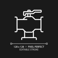 2D pixel perfect editable white pipeline with valve icon, isolated vector, thin line illustration representing plumbing. vector