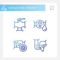 2D pixel perfect gradient icons set representing plumbing, blue thin line illustration. vector