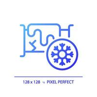 2D pixel perfect gradient cold water pipeline icon, isolated vector, blue thin line illustration representing plumbing. vector