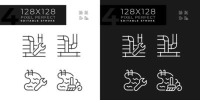 Pixel perfect icons set representing plumbing, editable dark and light thin line illustration. vector