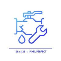 2D pixel perfect gradient pipeline leakage icon, isolated vector, blue thin line illustration representing plumbing. vector