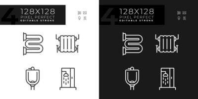 Pixel perfect dark and light icons set of plumbing, editable thin line illustration. vector