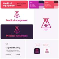 2D medical equipment business logo with brand name. Lab flask and lightbulb icon. Design element and visual identity. Editable template with lato font. Suitable for medical, laboratory, healthcare. vector