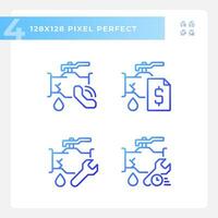 Pixel perfect gradient icons set representing plumbing, blue thin line illustration. vector