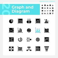 Graph and diagram black glyph icons set on white space. Data visualization. Information display. Presentation element. Silhouette symbols. Solid pictogram pack. Vector isolated illustration