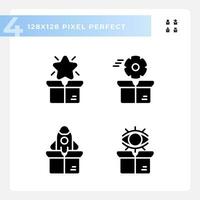 Pixel perfect icons set representing product management, glyph style illustration. vector