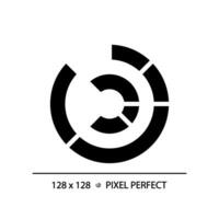 Radial chart black glyph icon. Circular graph. Business information. Strategic goal. Data visualization. Silhouette symbol on white space. Solid pictogram. Vector isolated illustration