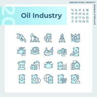 Oil industry light blue icons. Energy market. Natural resource. Petroleum refining. Fuel economy. RGB color. Website icons set. Simple design element. Contour drawing. Line illustration vector