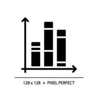 Vertical stacked column chart black glyph icon. Financial performance. Bar chart. Progress tracking. Project report. Silhouette symbol on white space. Solid pictogram. Vector isolated illustration