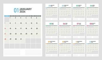 Vector calendar grid for 2024