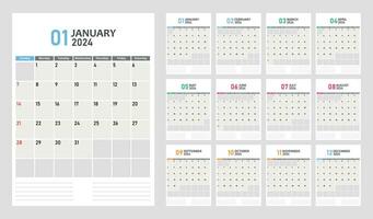 Vector calendar grid for 2024