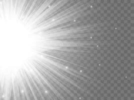 Sunlight on a background. Isolated white rays of light. Vector illustration