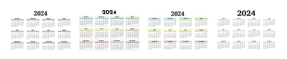 Calendar for 2024 isolated on a white background vector