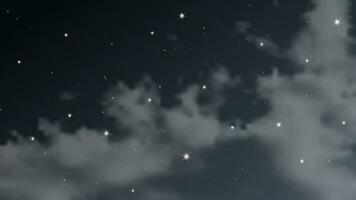 Night sky with clouds and many stars. Abstract nature background with stardust in deep universe. Vector illustration.