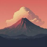 Illustration of beautiful dark mountain landscape with fog and forest. sunrise and sunset in mountains. Silhouette mountain, AI Generated photo