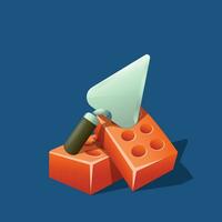 trowel and bricks on blue vector