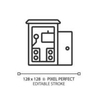 2D pixel perfect editable soundproof music studio black icon, isolated vector, soundproofing thin line illustration. vector