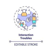 2D editable interaction troubles thin line icon concept, isolated vector, multicolor illustration representing behavioral therapy. vector