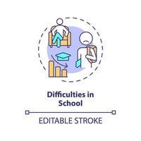 2D editable difficulties in school thin line icon concept, isolated vector, multicolor illustration representing behavioral therapy. vector