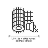 2D pixel perfect editable soundproof mesh black icon, isolated vector, soundproofing thin line illustration. vector