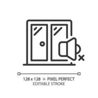 2D pixel perfect editable soundproof windows black icon, isolated vector, soundproofing thin line illustration. vector