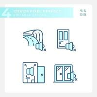 Pixel perfect blue icons pack representing soundproofing, editable thin line illustration. vector
