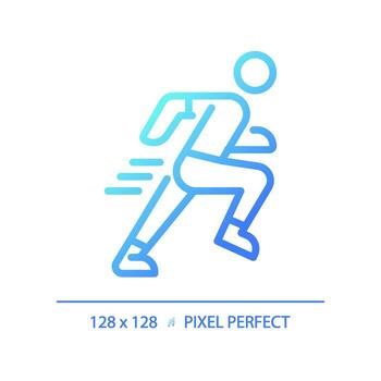 2D pixel perfect blue gradient running icon, isolated vector, thin line illustration. vector