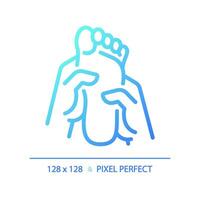 2D pixel perfect blue gradient foot massage icon, isolated vector, thin line illustration. vector