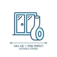 2D pixel perfect editable soundproof windows blue icon, isolated vector, soundproofing thin line illustration. vector