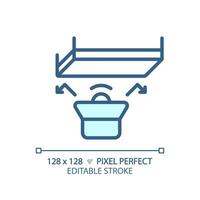 2D pixel perfect editable soundproof ceiling blue icon, isolated vector, soundproofing thin line illustration. vector