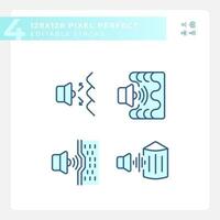 Pixel perfect blue icons set of soundproofing, editable thin linear creative illustration. vector