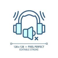 2D pixel perfect editable earmuffs blue icon, isolated vector, soundproofing thin line illustration. vector