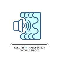 2D pixel perfect editable sound absorption blue icon, isolated vector, soundproofing thin line illustration. vector