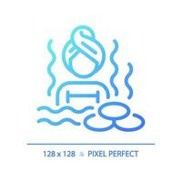 2D pixel perfect blue gradient hot water bath icon, isolated vector, meditation thin line illustration. vector