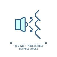 2D pixel perfect editable sound deflection blue icon, isolated vector, soundproofing thin line illustration. vector