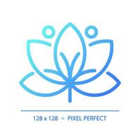 2D pixel perfect blue gradient lotus icon, isolated vector, meditation thin line illustration. vector