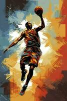 resumen baloncesto jugador con pelota desde chapoteo de acuarelas vector ilustración de pinturas foto