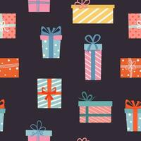 Seamless christmas pattern. Background with colorful gift boxes. Perfect for wrapping paper, greeting cards, textile. vector