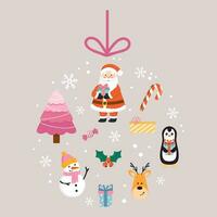 ilustración vectorial de una bola de navidad con elementos festivos. ilustración para tarjetas de felicitación, carteles y diseños de temporada. vector