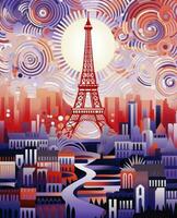 Eiffel Tower. Artwork design, illustration for T-shirt printing or poster photo