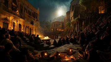 Representation of night session of the Senate in ancient Rome. photo