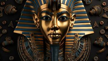 Golden egyptian pharaoh mask on black background. photo