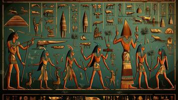 Egyptian hieroglyphs and ancient gods. Vector illustration. photo