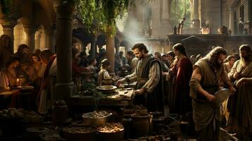 escena de antiguo ciudad Fresco comida mercado. foto