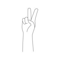 aislado mano dos dedos arriba gesto. vector ilustración negro y blanco. mano muestra número dos.