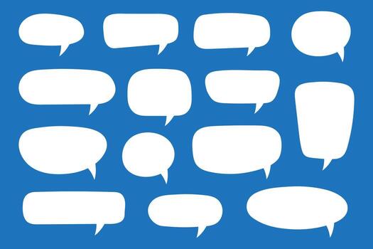 Set of hand drawn speech bubbles. Speak bubble text, cartoon chatting box, message box. Blank empty vector white speech bubbles. Cartoon balloon word design.