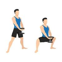 Man doing plie squat exercise with dumbbell. vector