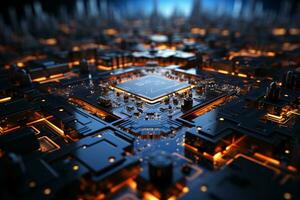Futuristic Technological Aesthetics Glowing Lines and Circuit Patterns in a HighTech Abstract Glossy Shiny Surface and Luminous Highlights Background, AI-generated photo
