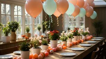 Cheerful Room Setup for Baby Shower with Colorful Decorate, Fresh Flowers, and Cupcakes photo